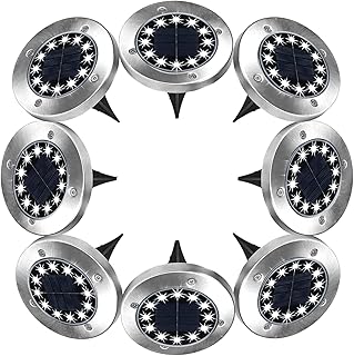 Luzes solares para jardim - Lâmpada de assoalho solar de 12 LEDs à prova d'água para jardim externo IP65 para gramado, interior, pátio, iluminação de paisagem (pacote com 8)