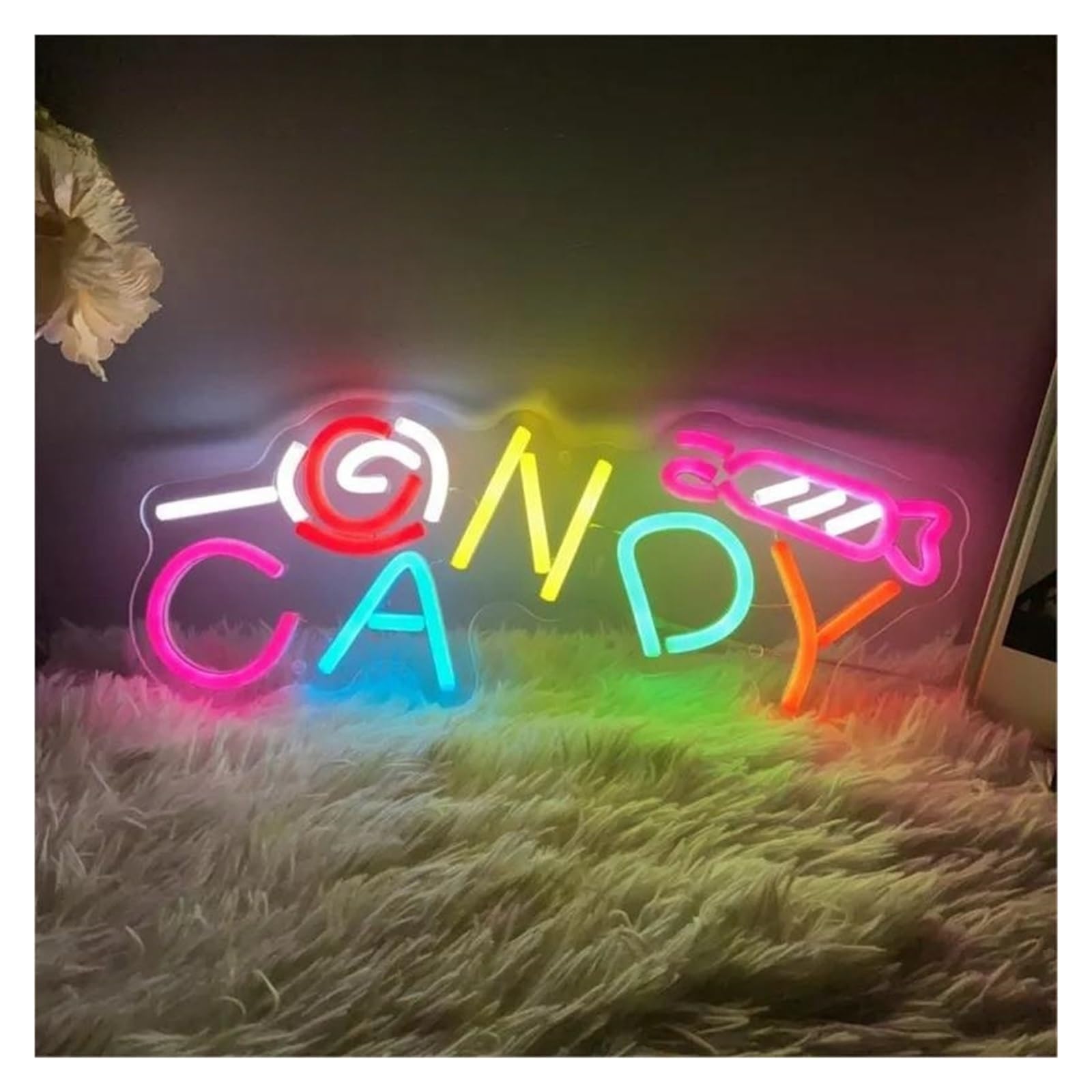 LEMST Signs Lamp USB Powered Candy Neon Signs Adjustable Brightness Candy Neon Lights, Suitable for Candy Shop Decor 24cmx40cm