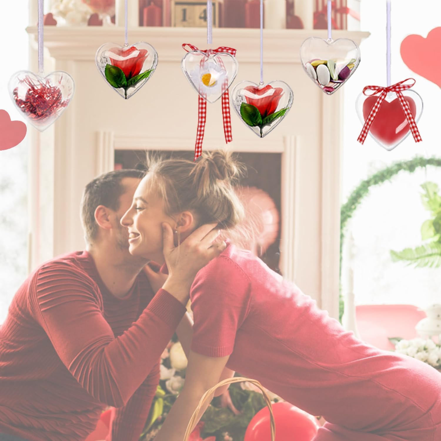 Jishi Clear Plastic Heart Ornaments 10-Pack Christmas Ornament Fillable Balls for DIY Crafts, Christmas Tree Decorations, Wedding Party, Xmas Holiday Home Decor, Open Decorative Hanging Ornaments 65mm - Image 4