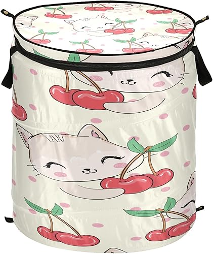 Juego de tapas cestas plegables para contenedores de almacenamiento para armario lindo gato cereza, botes para ropa sucia