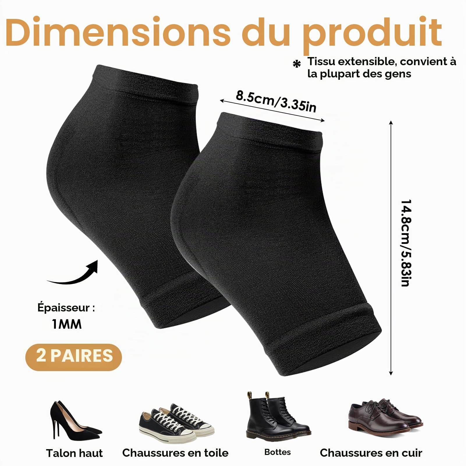 Kiki Fancy Chaussettes de talon, 2 paires de chaussettes ventilées avec coussinets et protège-talon en silicone souple