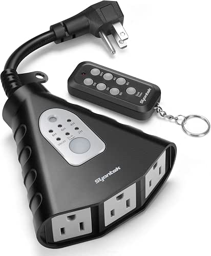 Syantek Outdoor Light Timer, Waterproof Outdoor Remote Control Outlets, Dusk