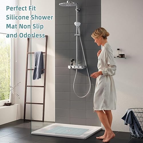 Miniatura 10 de Tapete de ducha antideslizante de silicona suave e inodoro, antideslizante, sin ventosas, para bañera reacabado, reglazado y texturizado, 24 x 24