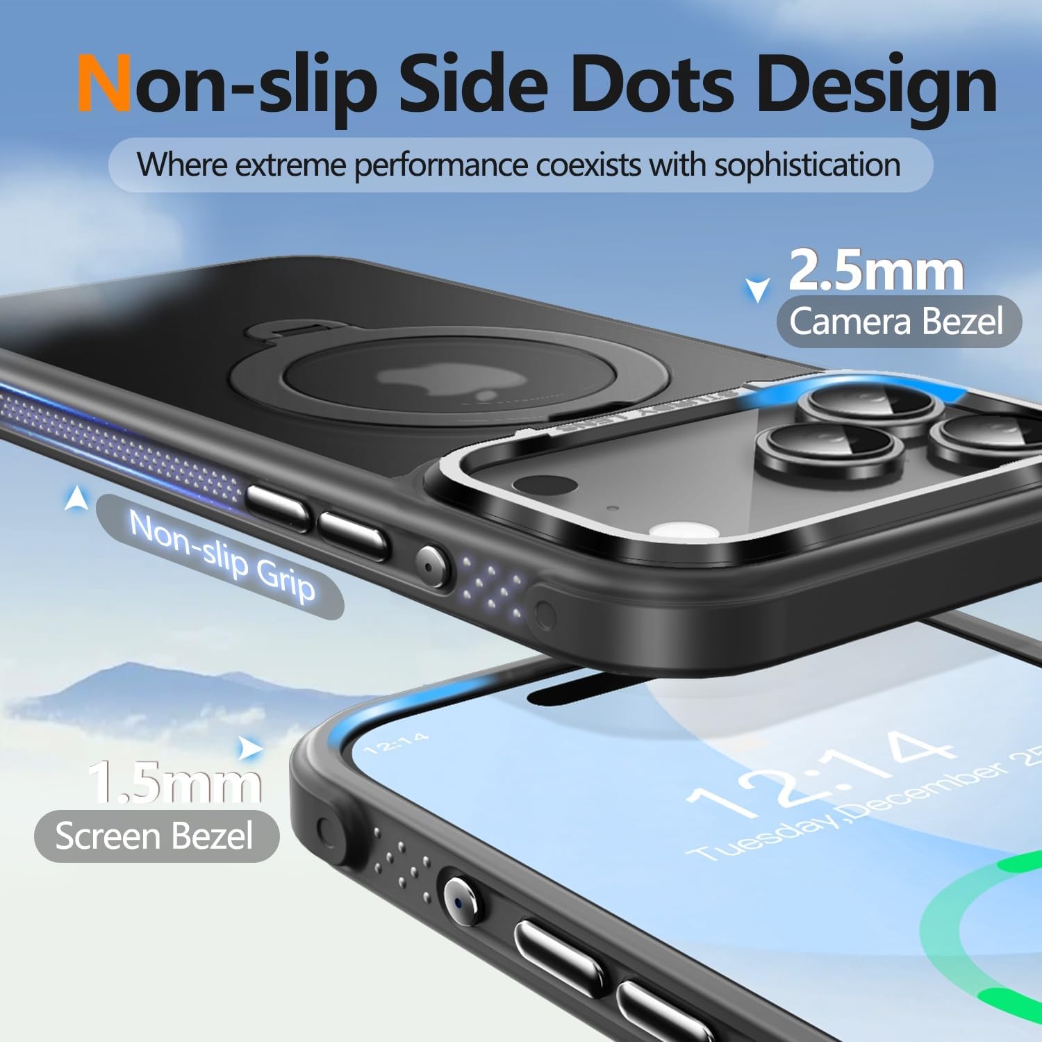 O3 Mag-Stand Designed for iPhone 17 Pro Case with 360° Spin Stand, [Compatible with MagSafe][Super Skin Feeling] Translucent Matte Magnetic Slim Phone Case 6.3 inch, Matte Black