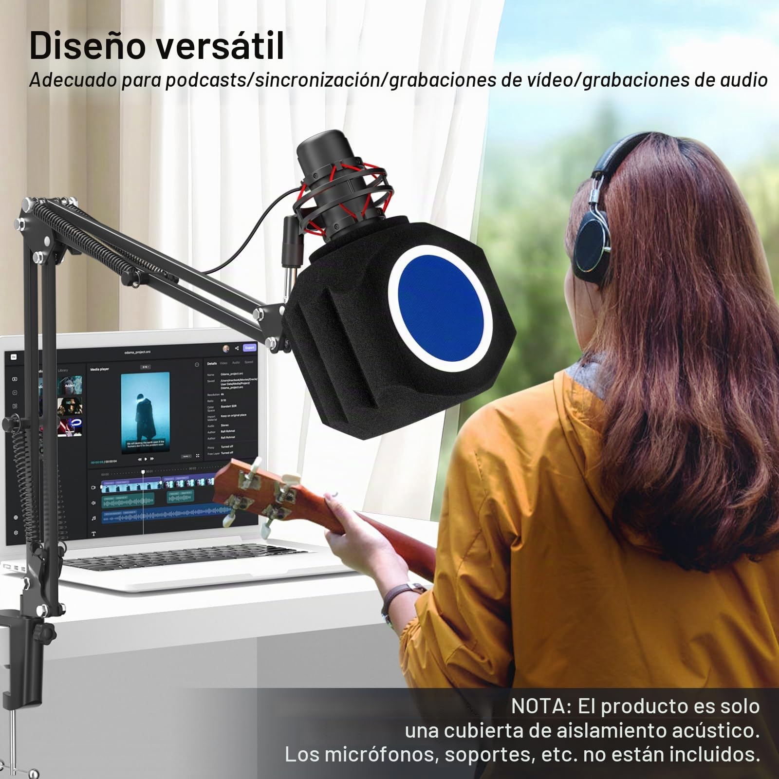 GDPONRM Pantalla Antiviento para Micrófono Filtro Pop Bola de Aislamiento, Acústica para Estudios de Grabación Mic, Espuma Absorbente de Sonido Diseño de Sellado de Cinco Lados para Reducir