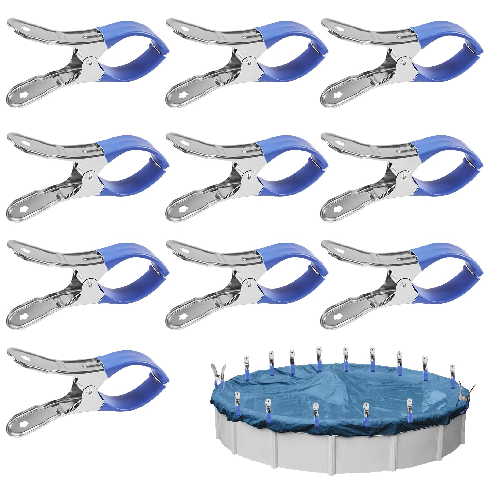 10 pinzas de metal para cubierta de piscina con película protectora, abrazaderas de sujeción con fuerte fuerza de sujeción para piscinas sobre el suelo, fotografía, lona, abrazaderas de resorte
