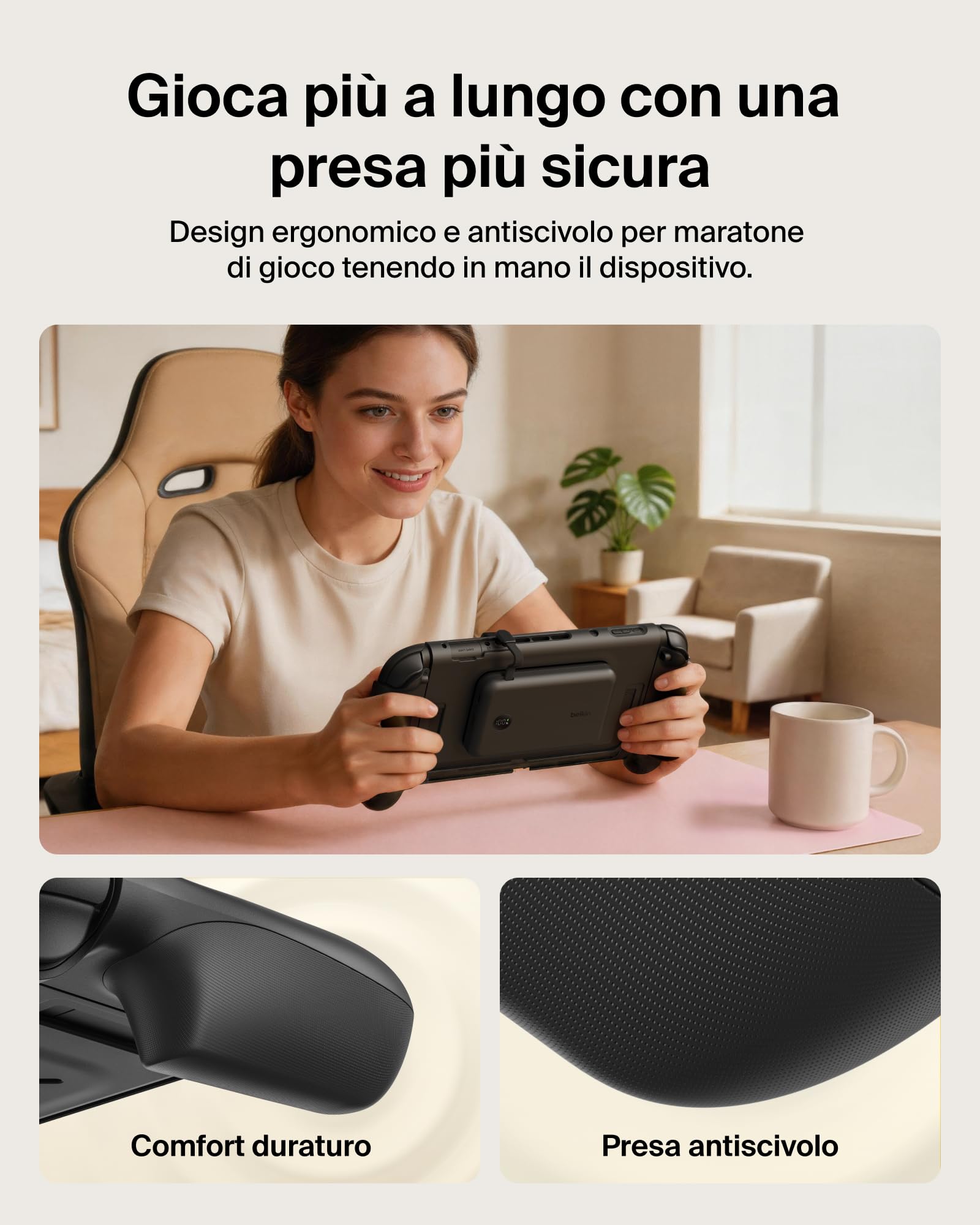 Belkin Gaming Impugnatura Ricarica Nintendo Switch 2, Power bank 10K, Nero | Caricatore Portatile 10000mAh, 30W, Caricatore Magnetico, Compatibilità Supporto, Maniglia Antiscivolo Ergonomica, Display