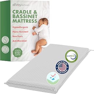 ABABY REFRESH 15x33 Cradle Bassinet Mattress - 2" Firm Foam, Waterproof Cover, Hypoallergenic, Made in USA Safe Sleep Pad