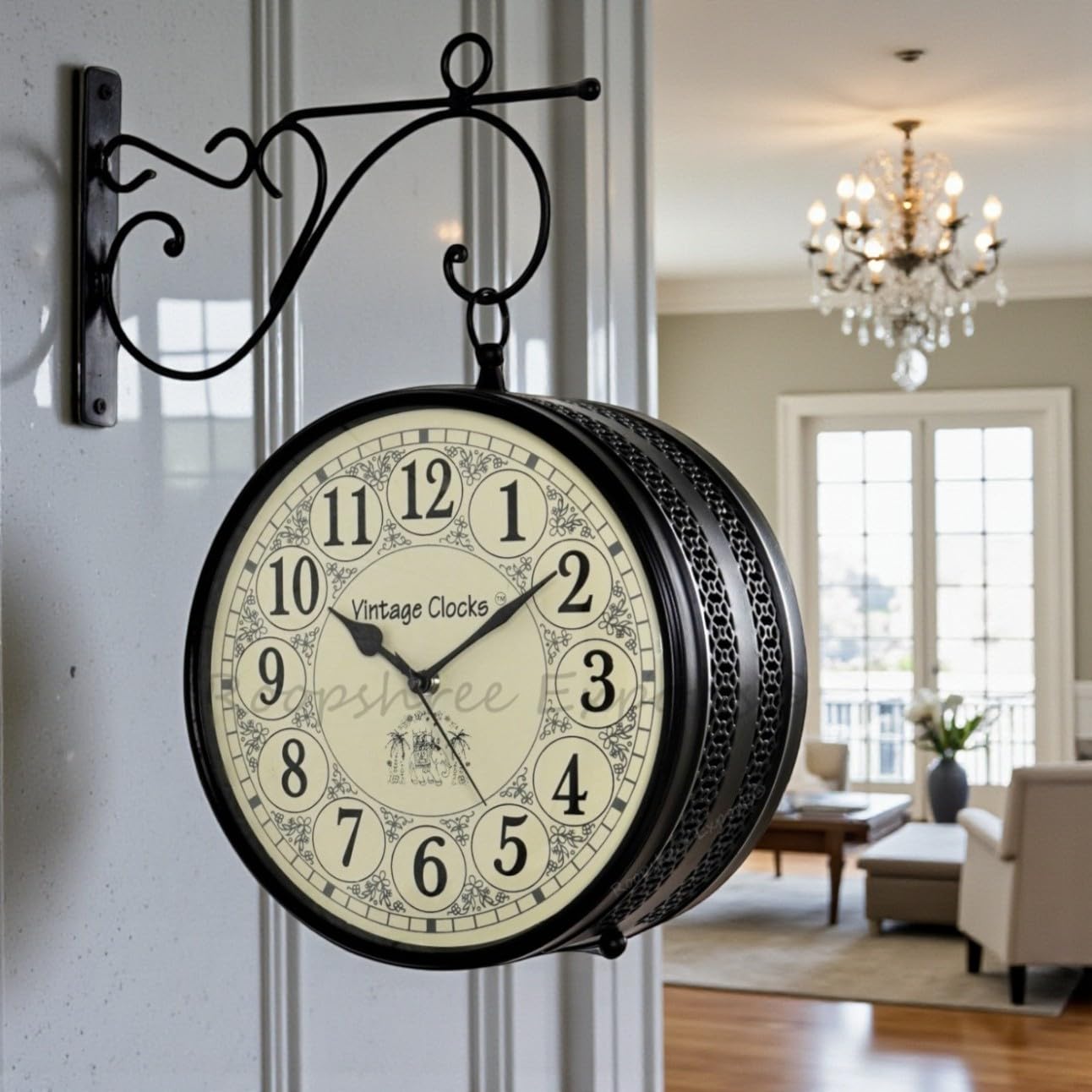 Metal Double Side Hand-Crafted Black Wall Clock / 8 Inch (20 CM's) / VC-6570-Analog