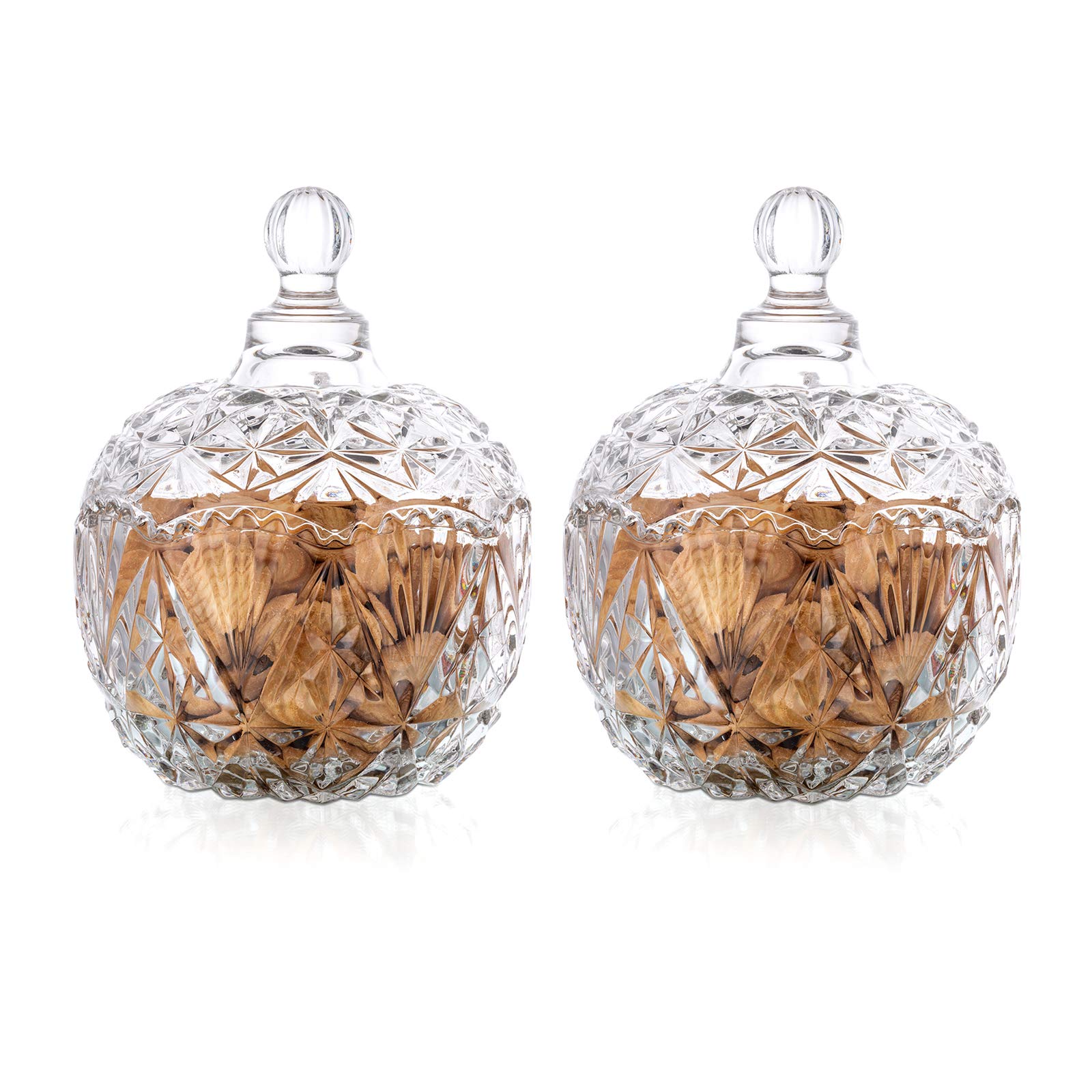 Glasseam Glass Candy Dish With Lid: Crystal Jars Decorative Bowl Clear Apothecary Containers for Buffet Party Wedding Display Pothecary Flour Large+Large