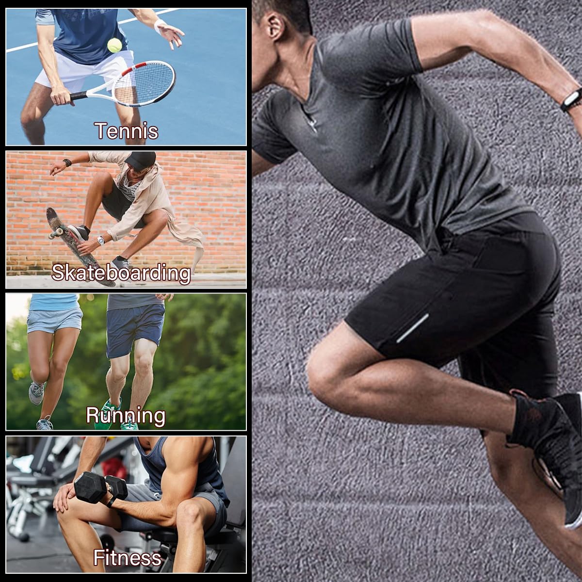 Lot de 3 Short Sport Homme avec Poche Zippée Shorts de Course à Pied Séchage Rapide Leger Pantalon Court Été Respirant Short Running Jogging Fitness pour Hommes, Taille S-6XL