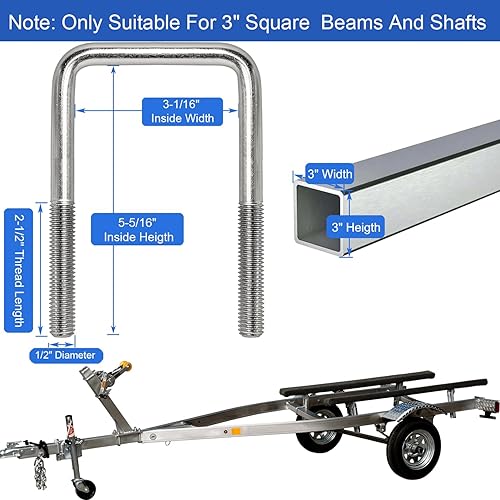 Miniatura 2 de Perno en U para remolque de barco, 3-116 pulgadas de ancho x 5-516 pulgadas de largo x 12 pulgadas de profundidad, paquete de 4 pernos cuadrados en