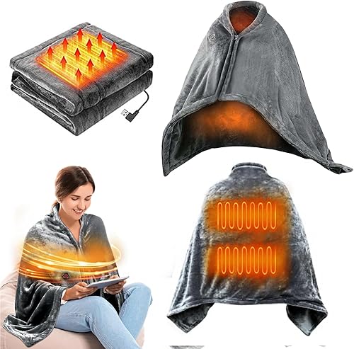 Snuggywarm - Chal de manta térmica, suéter de manta térmica Astellia, manta térmica cálida y acogedora, 3 niveles, 9 zonas de calefacción, manta