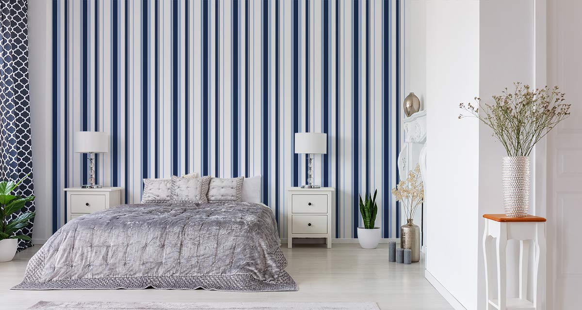 Muralo Papel Pintado en TNT Rayas Blanco Azul Vertical Rayas - 1000x53 cm