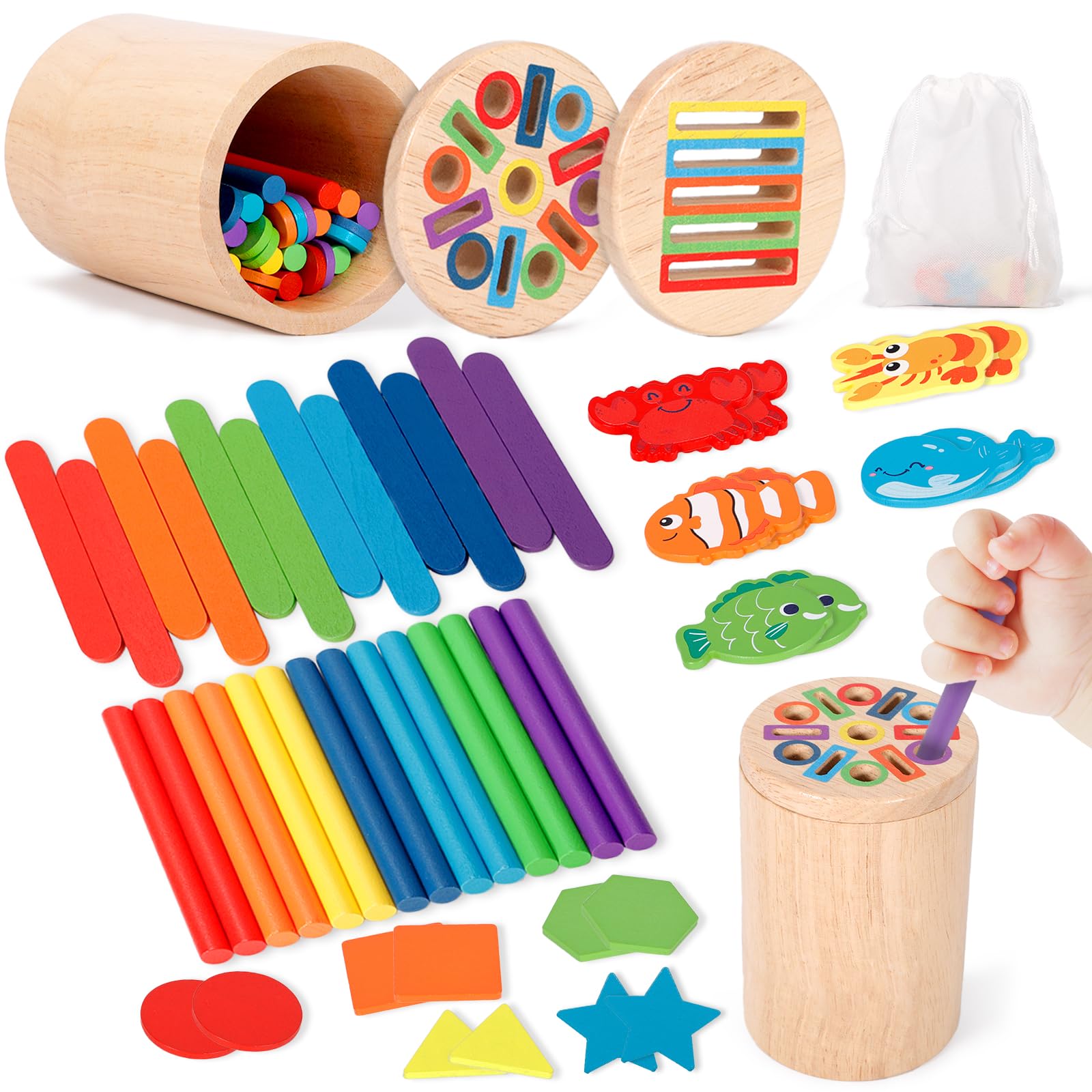 Giochi Bambini 4 5 6 Anni, 4 in 1 Giochi Montessori, Classificazione delle Forme e dei Colori, impilamento e smistamento, Giocattoli Montessori per Bambini di 4+ Anno Regali Educativi