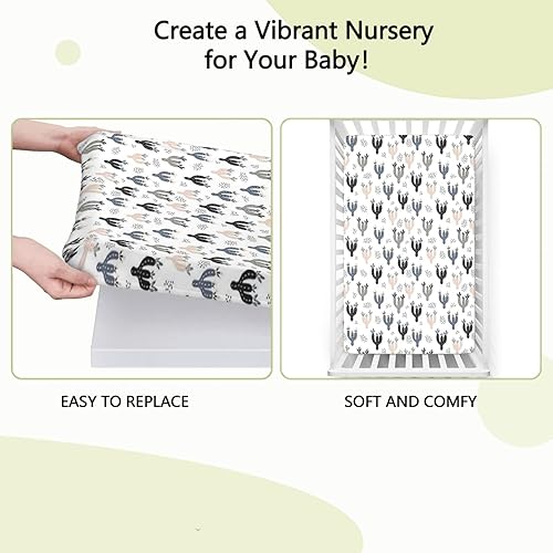 Miniatura 6 de Sábana bajera ajustable para cuna con temática de cactus, sábana bajera estándar para cuna, suave y elástica, sábana bajera para cuna o sábana de
