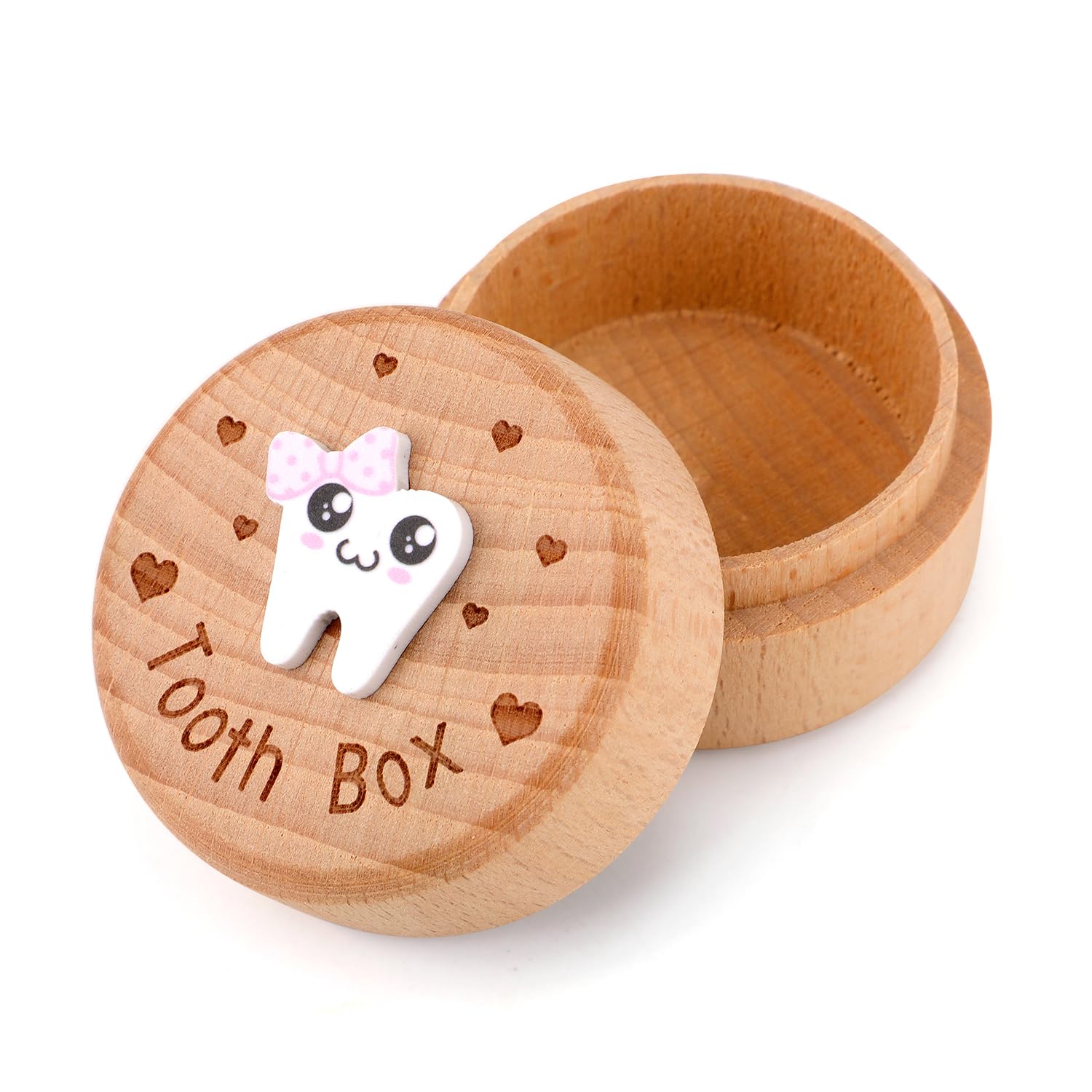 Boîte de Rangement de Dents Sculptées en 3D Bois, Support Souvenirs pour Enfants Cadeau (Filles)
