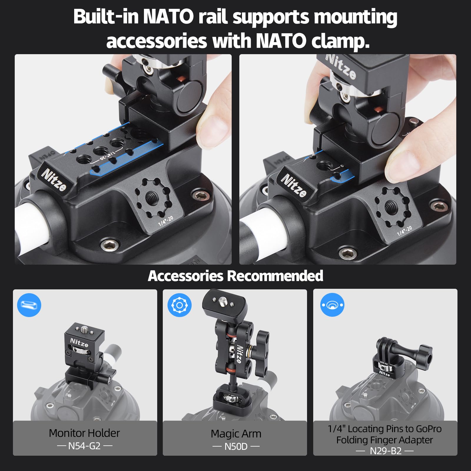 Nitze Support Ventouse pour Caméra 4.5", Support Ventouse pour Caméra de Voiture avec Plusieurs Points de Montage sur Fenêtre de Voiture, Pare-Brise pour DJI OSMO, GoPro Hero, Nikon, Sony - N48-A45