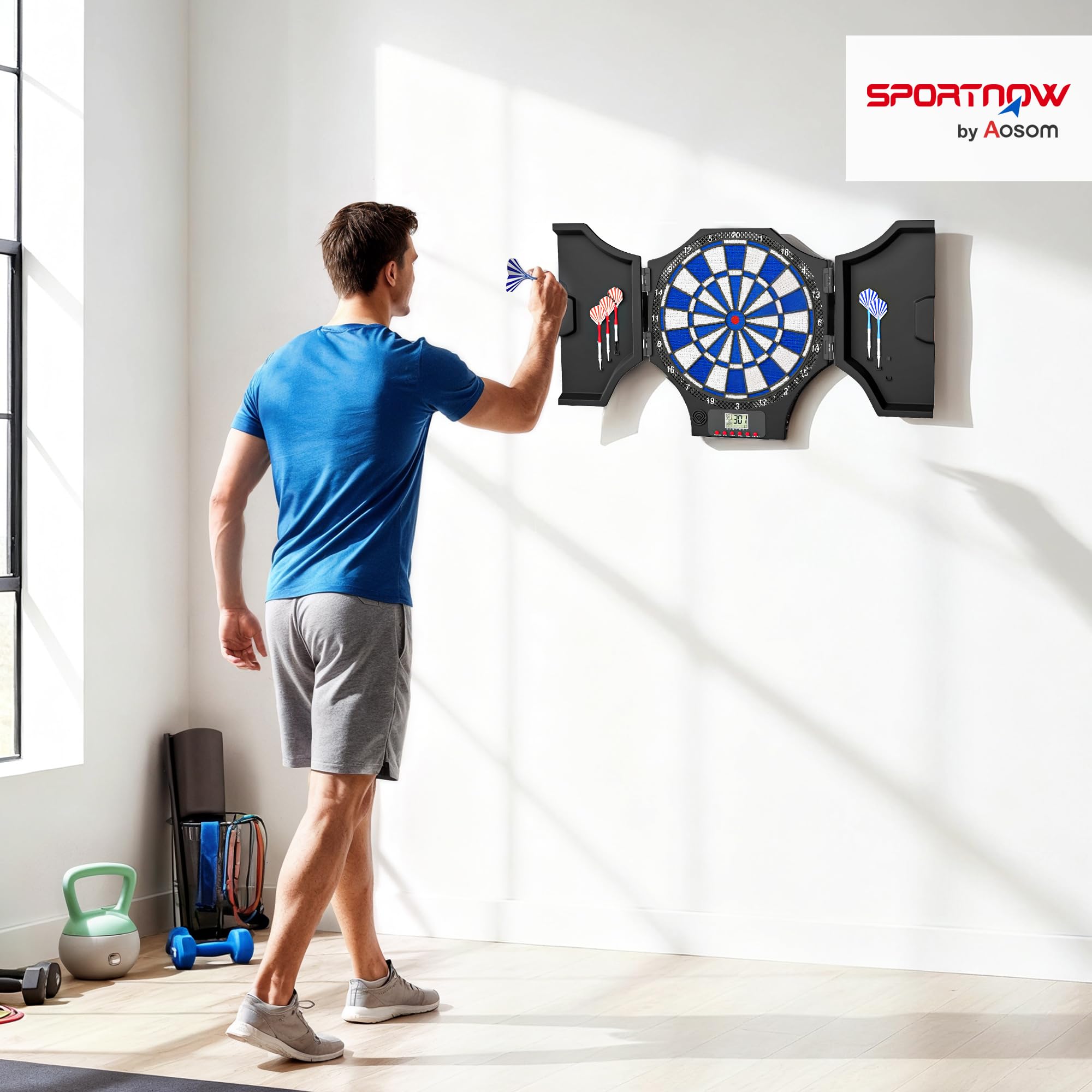 SPORTNOW Freccette Bersaglio Elettronico per 31 Giochi e 285 Programmi, Bersaglio Freccette con 6 Freccetta, 6 Punte di Ricambio e Monitor LCD, per 8 Giocatori