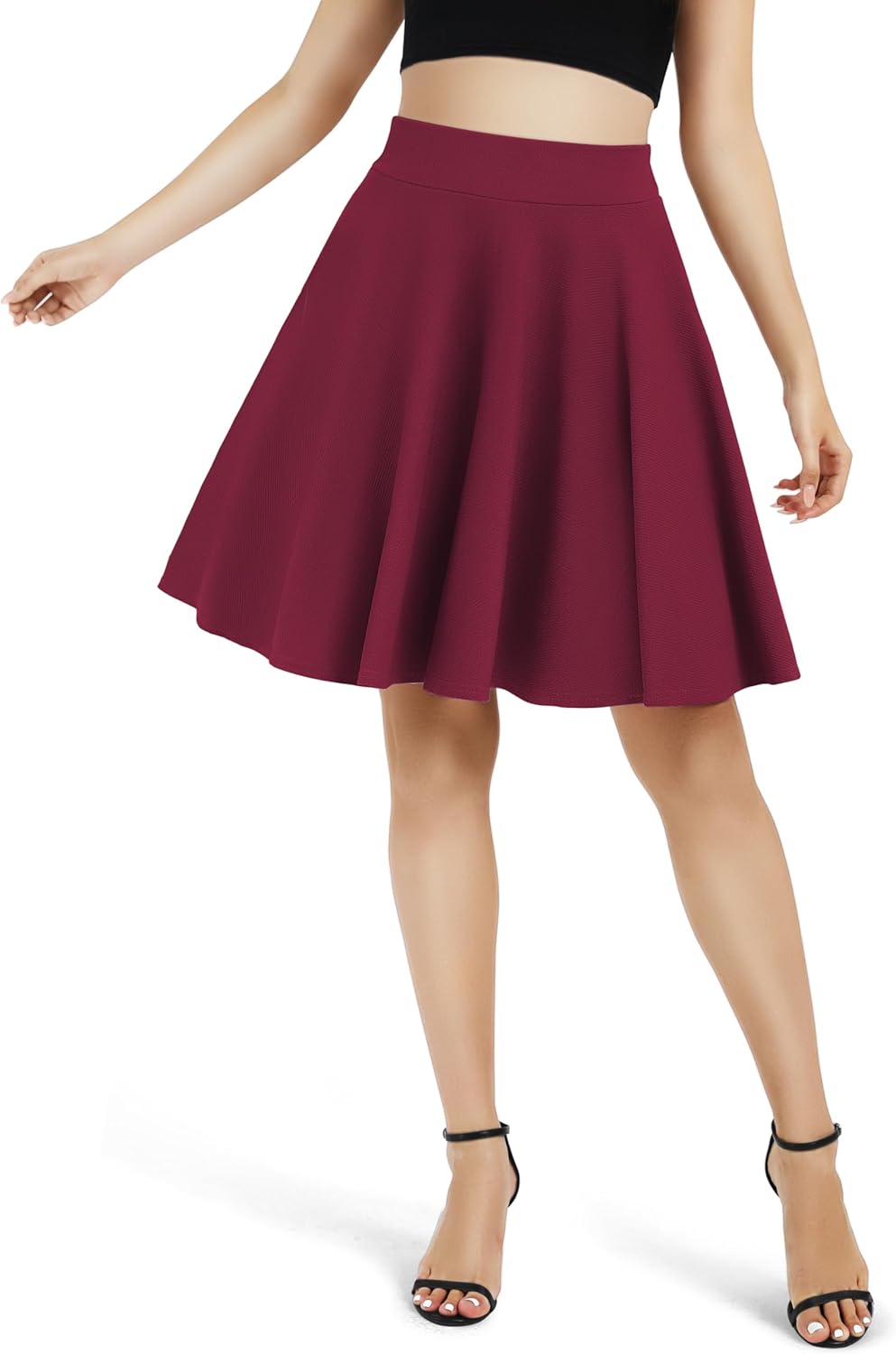 Urban CoCo Women's Basic Midi Skirt Versatile Stretchy Flared Casual High Waisted Skirt - Image 2