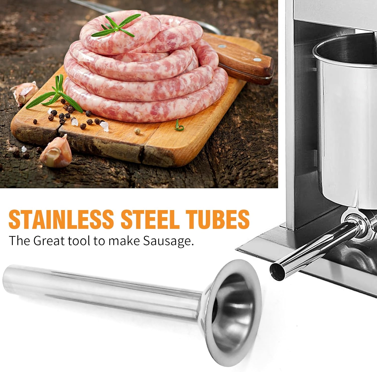 Saihisday 4 Sizes #5 Sausage Stuffer Nozzles Stuffing Tubes Stainless Steel Sausage Maker Tubes Sausage Stuffer Tubes for #5 Meat Grinder 5/4” 1” 3/4” and1/2”