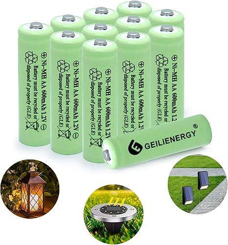 Miniatura 8 de GEILIENERGY Luz solar AA Ni-CD 600 mAh 12 V baterías recargables AA para luces solares lámpara solar paquete de 20