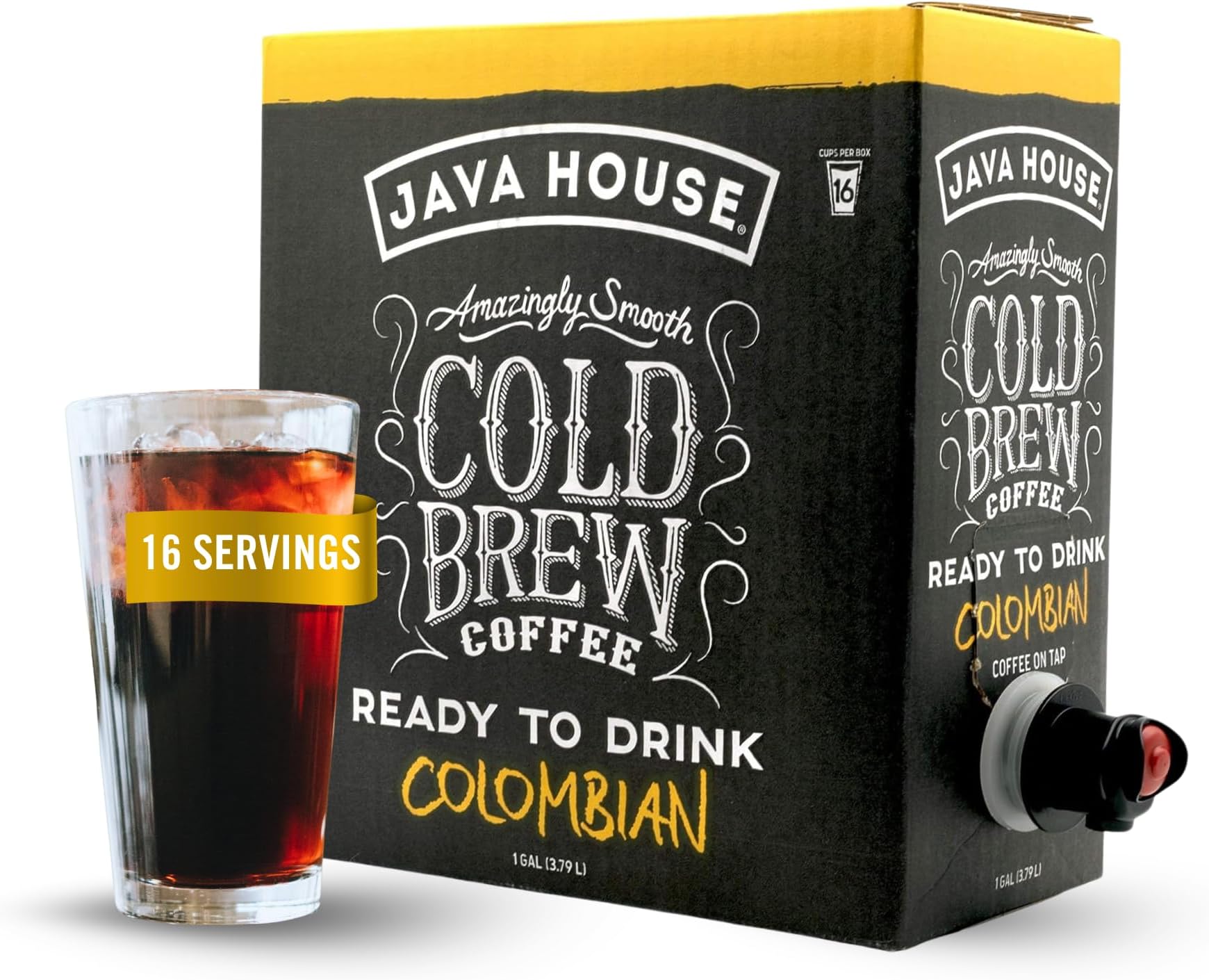 Cold Brew Coffee on Tap – Premium 100% Arabica Medium Roast – Smooth Colombian Flavor with Chocolate & Caramel Notes – 1 Gallon Box (16 Servings) – Ready to Drink, No Brewing Required, Fridge-Friendly
