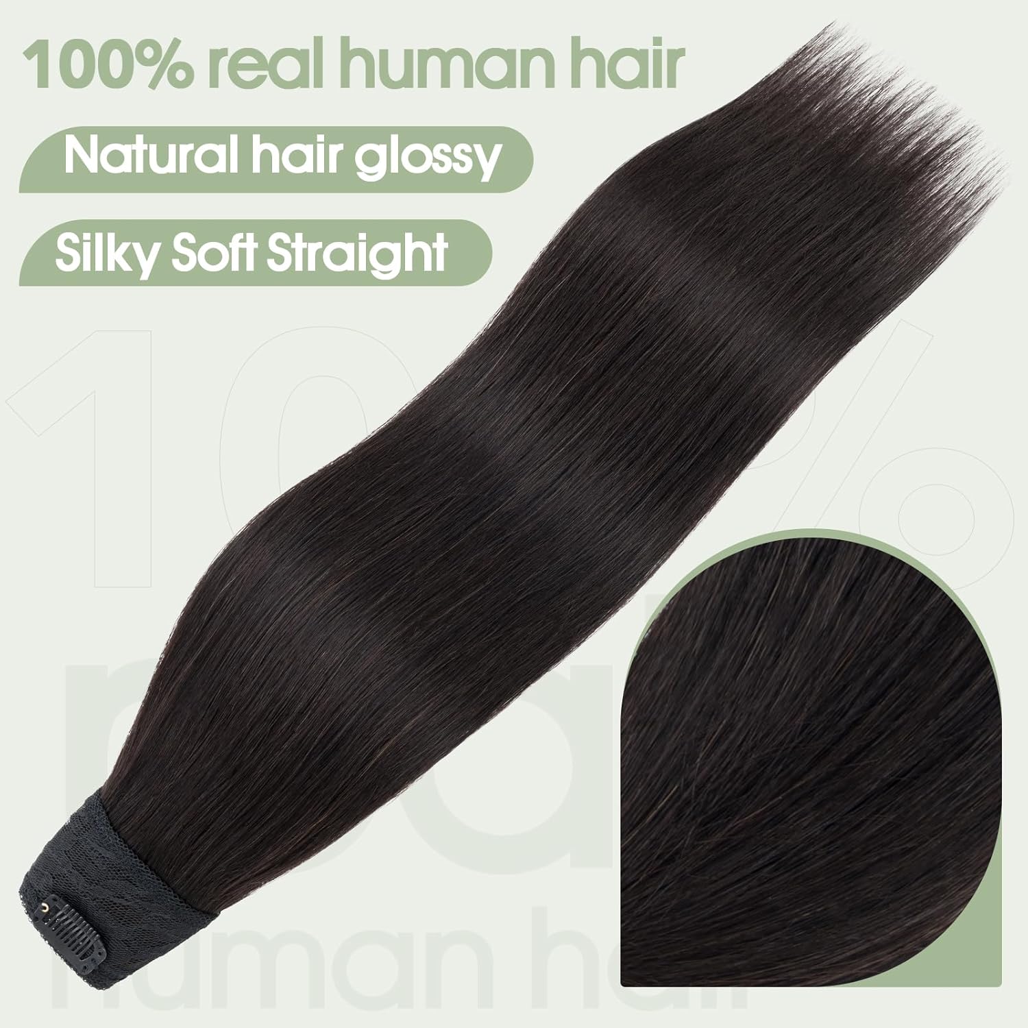 S-noilite Clip in Hair Extensions Human Hair 5 Clips 3/4 Full Head V Part Weft Thicker Hair Lace Net One Piece Hair Extensions Clip in Human Hair (22"-70g,#1B Natural Black)