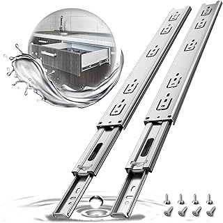 AOLISHENG 1 Pair Stainless Steel Drawer Slides 10 12 14 16 18 20 22 24 Inch 100 lb Load Capacity Side Mount Full Extension Metal Ball Bearing Kitchen Rails Dresser Cabinet Runner Glide Guide Track