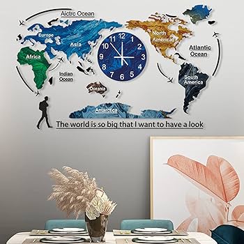 [未使用]世界地図　壁掛け時計 楽天市場】世界地図壁時計 壁掛け時計 北欧世界時計 世界地図