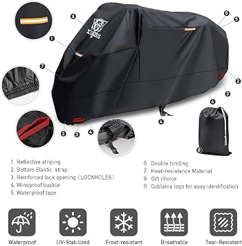 XYZCTEM Motorcycle Cover -Waterproof Outdoor Storage Bag, up to 116 inch