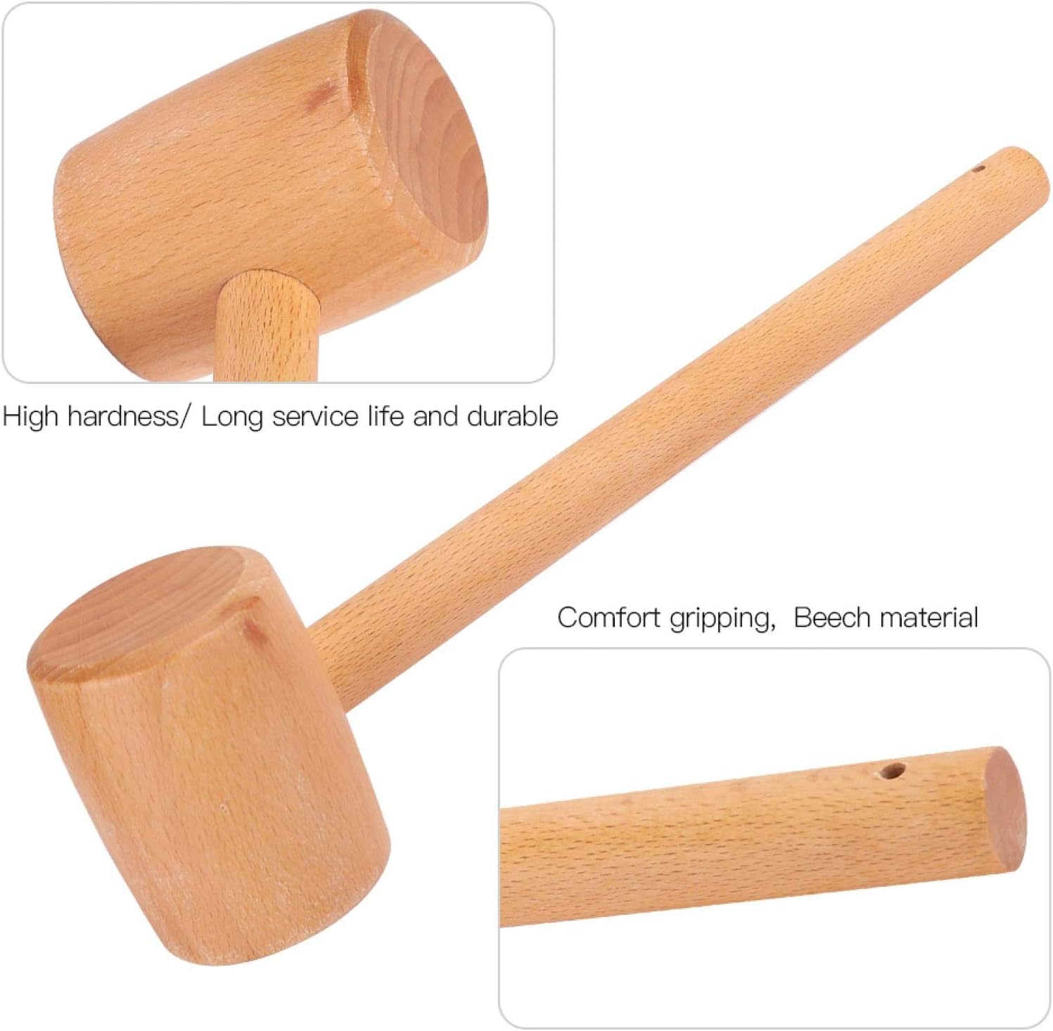 Solid Wood Hammer Leather Craft Tools Carving Beech Hammer Hand‑Made Diy Carpenter Mallet Apply for Leather Crafts,Strong and Sturdy