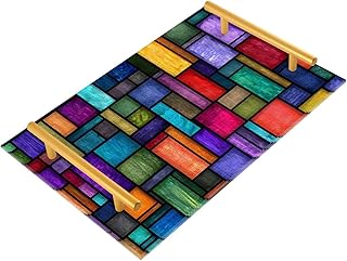 Colorful Stained Glass Pattern Bathroom Perfume Vanity Tray Acrylic Serv...
