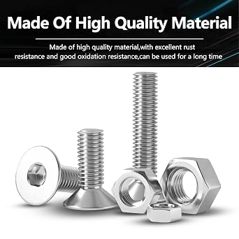 440 Pieces Flat Hex Socket Head Cap Screws Kit 304 Stainless Steel M3 M4 M5 Metric Thread Hexagon Allen Head Drive Countersunk Machine Bolts Nuts Standard Fastener Hardware Assortment Kit Set