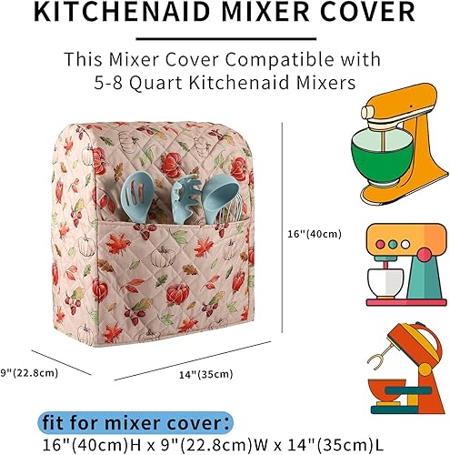 Miniatura 2 de Funda para batidora de pedestal, diseño hojas de arce y calabazas, compatible con batidoras KitchenAid y Hamilton de 5 a 8 cuartos de galón,