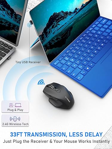 Miniatura 3 de E-YOOSO Mouse inalámbrico para laptop, mouse de computadora de 2.4 GHz, 5 ratones inalámbricos de oficina DPI ajustables con receptor USB, 6