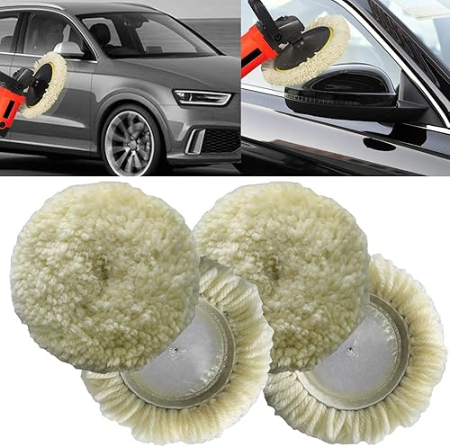 Miniatura 4 de Kit de 4 almohadillas de pulido de 3 pulgadas, 100% lana natural, agarre de gancho y bucle, almohadilla de pulido para corte y pulido compuestos