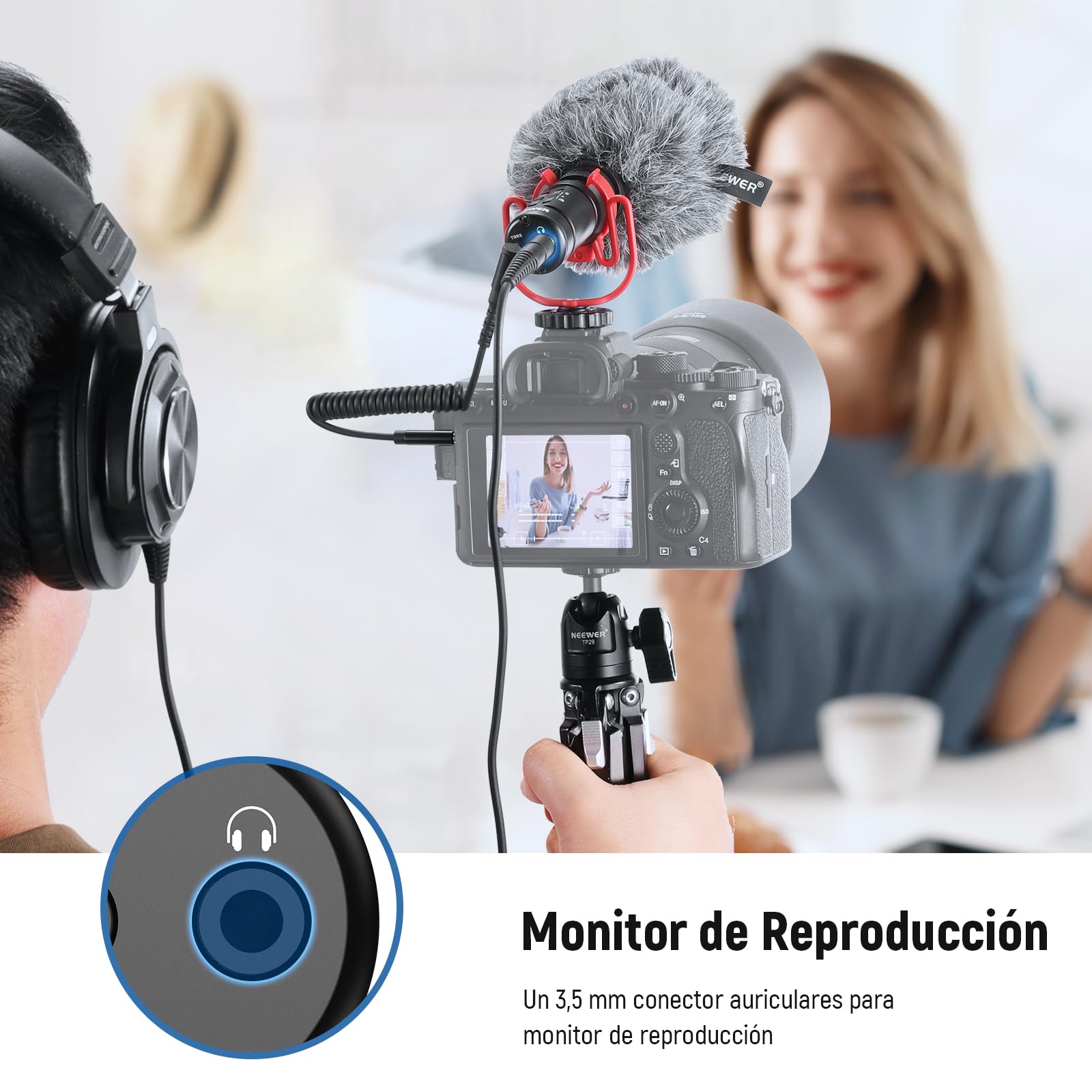 NEEWER Conectar & Usar Micrófono Vlog para Cámara DSLR, Compatible con iPhone Mac Android Teléfono Tableta Portátil PC, 20-20 KHz Mini Mic Supercardioide con Dos OTG para Grabación Streaming, VM11