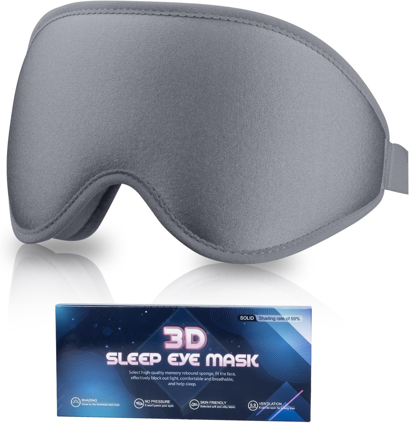 SUSNUAN Eye Masks for Sleeping, 3D Contoured Sleep Mask Light Blocking Sleep Mask for Women and Men, Soft and Comfortable Night Eye Blinder, Suitable for Travel, Flight, Lunch Breaks, Sleeping (Grey)