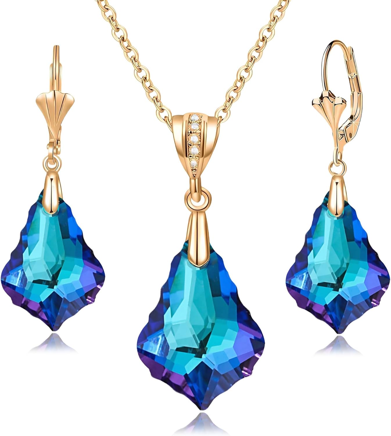 EVEVIC Austrian Crystals Baroque Pendant Necklace Earrings for Women 14K Gold Plated Hypoallergenic Leverback Drop Dangle Earrings Jewelry Set