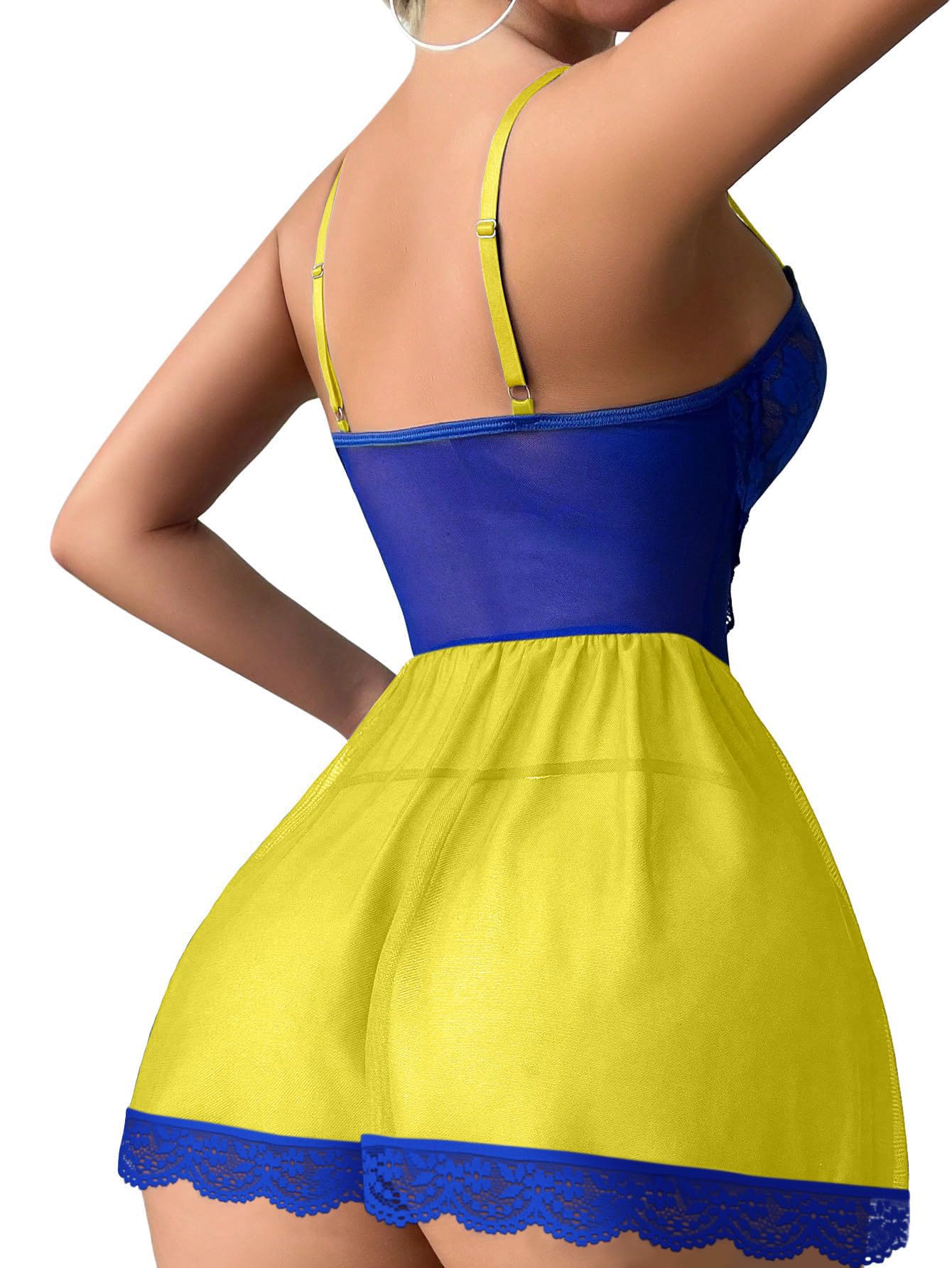 Lilosy Sexy Garter Belt Mesh Lace Babydoll Lingerie Dress Set with Thong