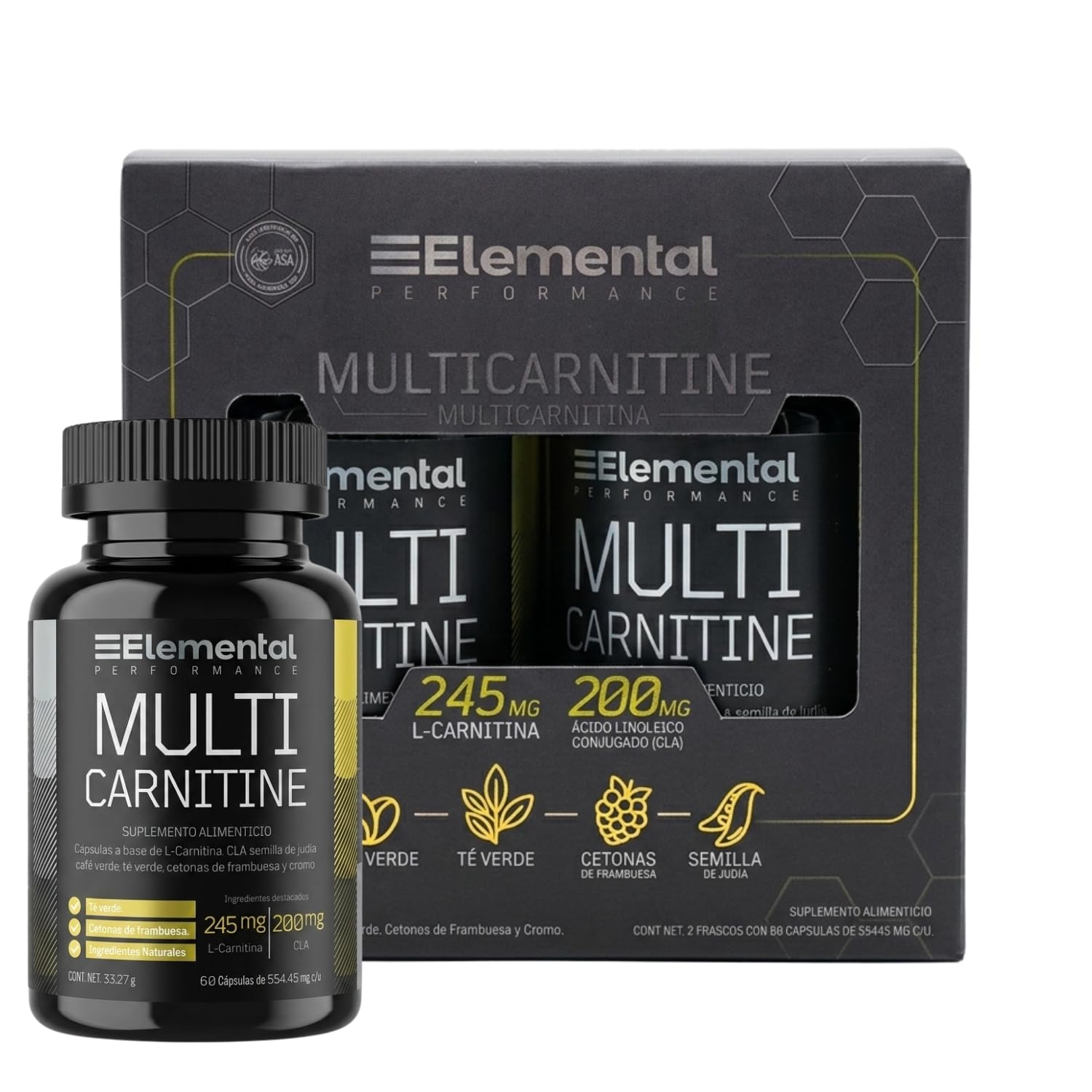 l carnitina mas cafeina ELEMENTAL Performance Multi L‑Carnitina + CLA 500 mg | Pre Entreno con  Cafeína Natural, Té y Café Verde | Apoyo Energía y Rendimiento