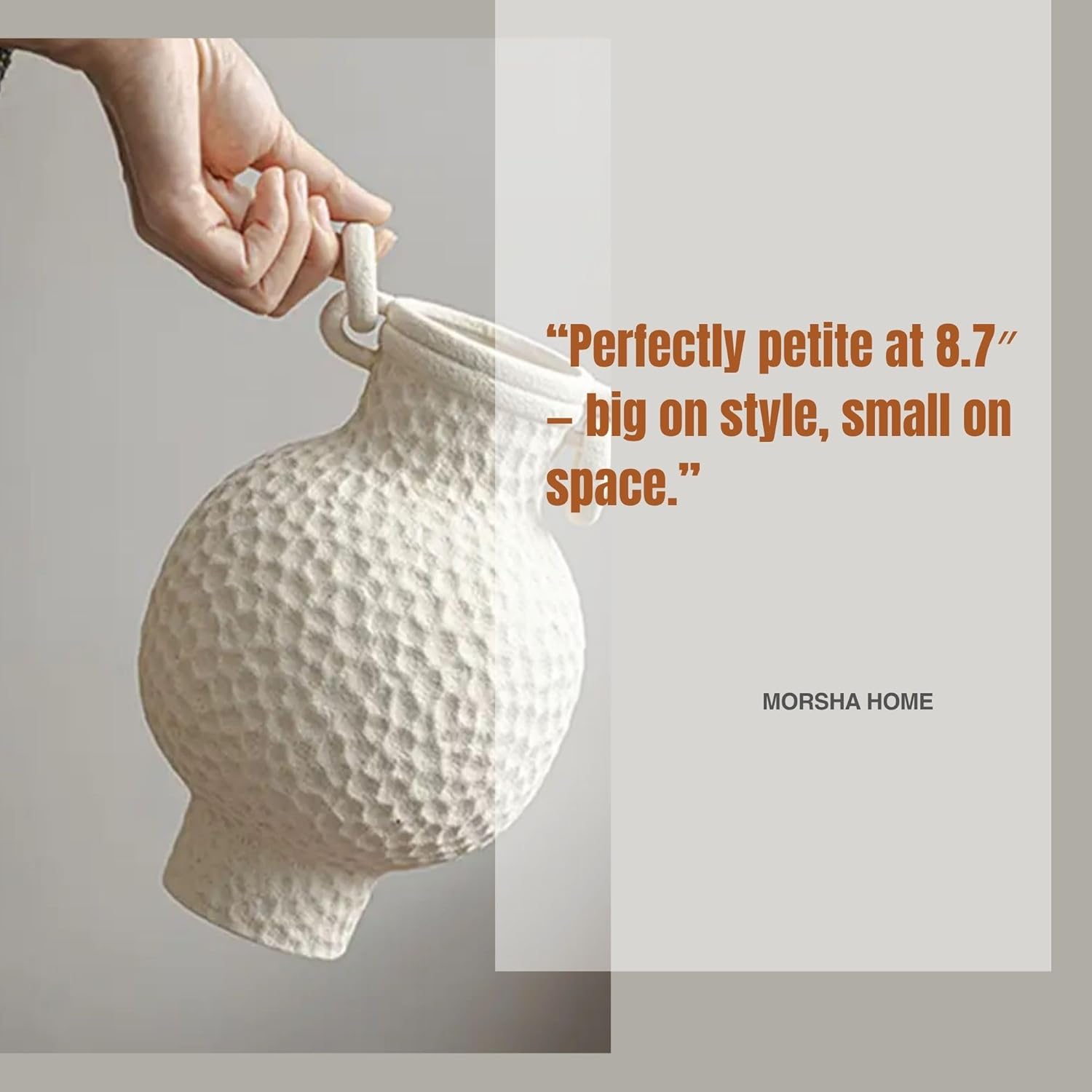 Ceramic Vase - Dual-Ear Handle Ancient Greek Style, Matte White Ceramic with Rustic Texture, Flower Modern Trendy Minimalist Boho Decor for Bookshelf, Dining Table, Coffee Table (Pebble Round)