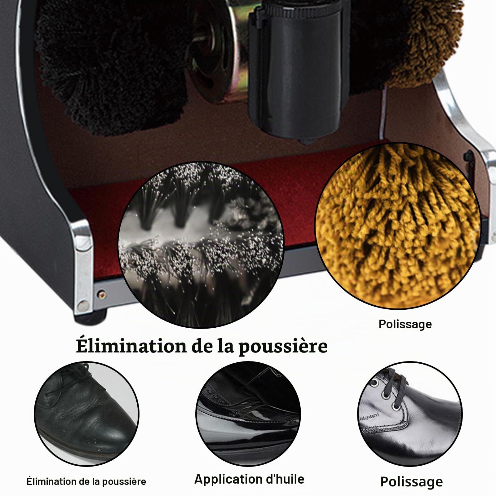Cireur de chaussures entièrement automatique 60 W - Nettoyeur électrique pour dépoussiérer et polir les chaussures - Brosse à grande vitesse - Respectueux de l'environnement - Pour lieux publics