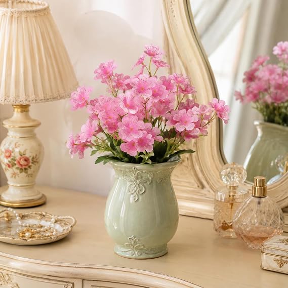 Pink Artificial Flower 100 Bundles Violets Fake Faux Greenery for Flowers Arrangement Plants for Outdoor Indoor Front Door Home Garden Window Wall Decor 0420