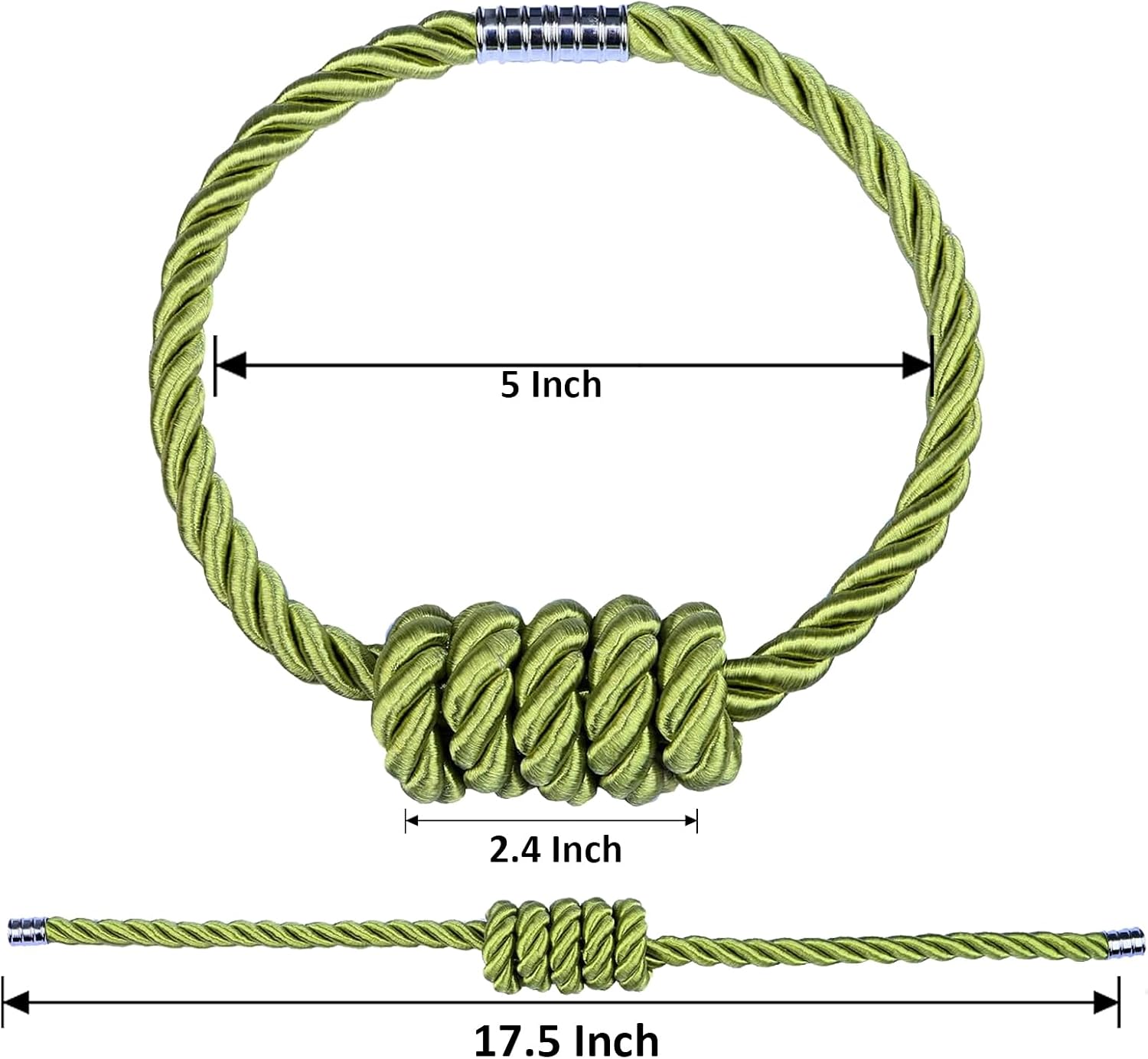 2 Pack Magnetic Curtain Tiebacks with Rope Knot (Green,2P) image 2