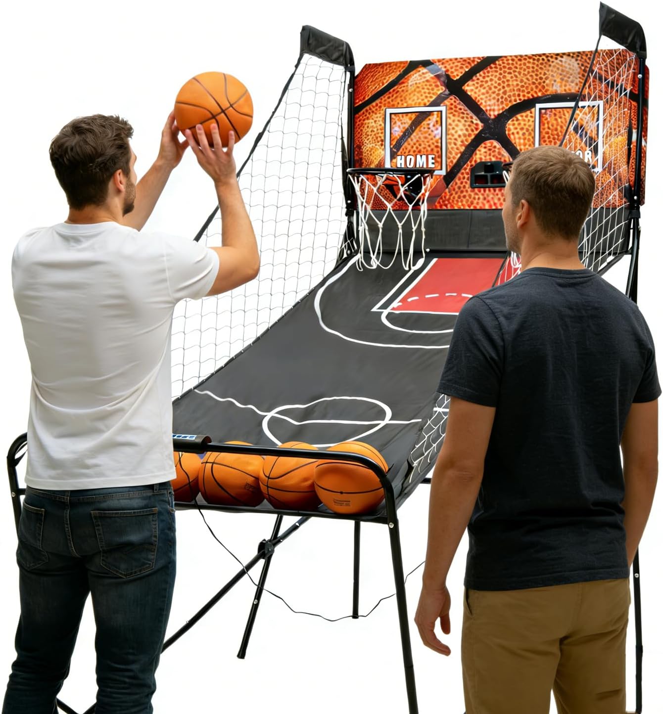 LOYALHEARTDY Dual Shot Arcade Basketball Game, Indoor/Outdoor, Electronic, Foldable, LED Scoreboard, 8 Game Modes, 5 Balls, Orange/Black Finish