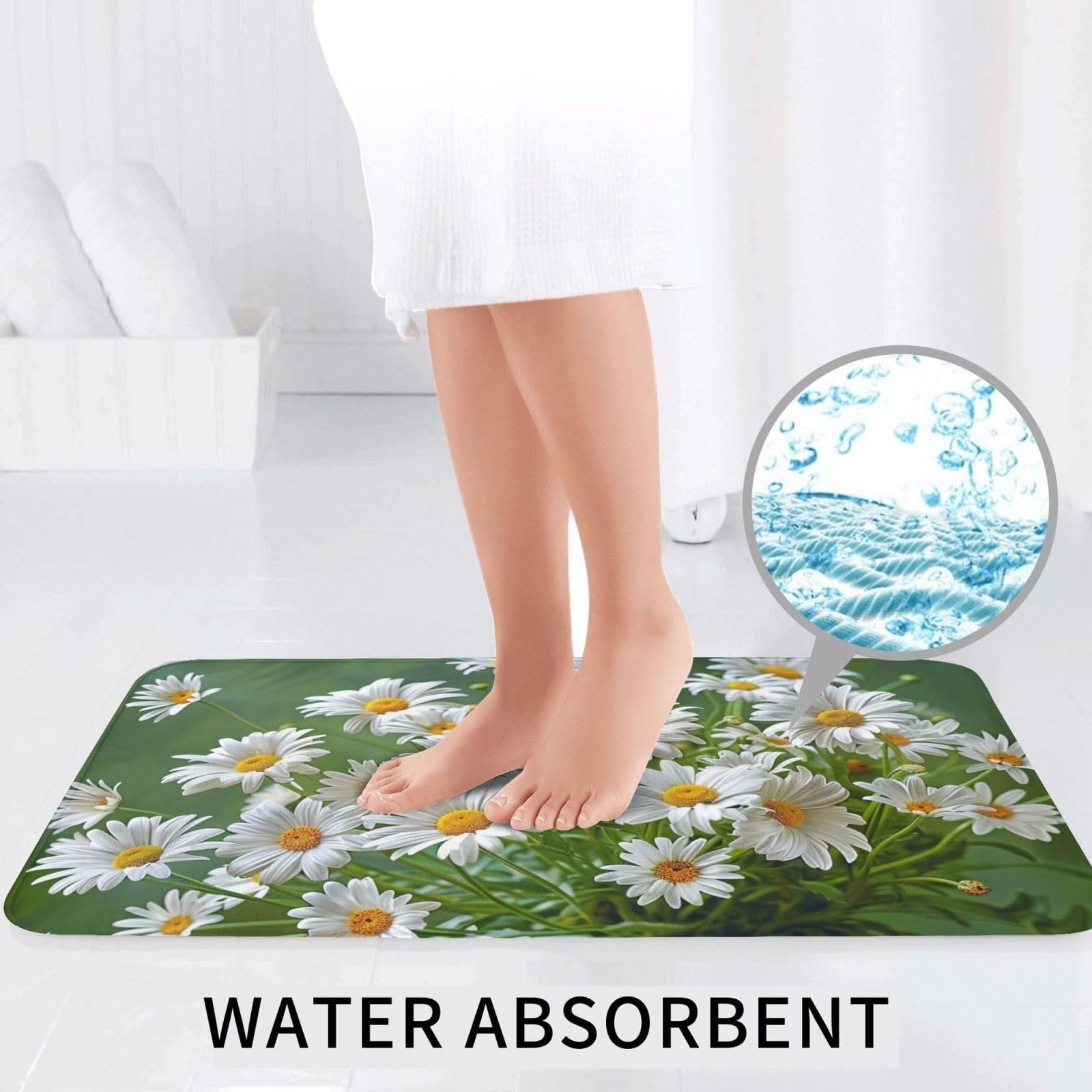 Lot de 3 tapis de bain antidérapants et absorbants en flanelle avec motif floral et marguerites