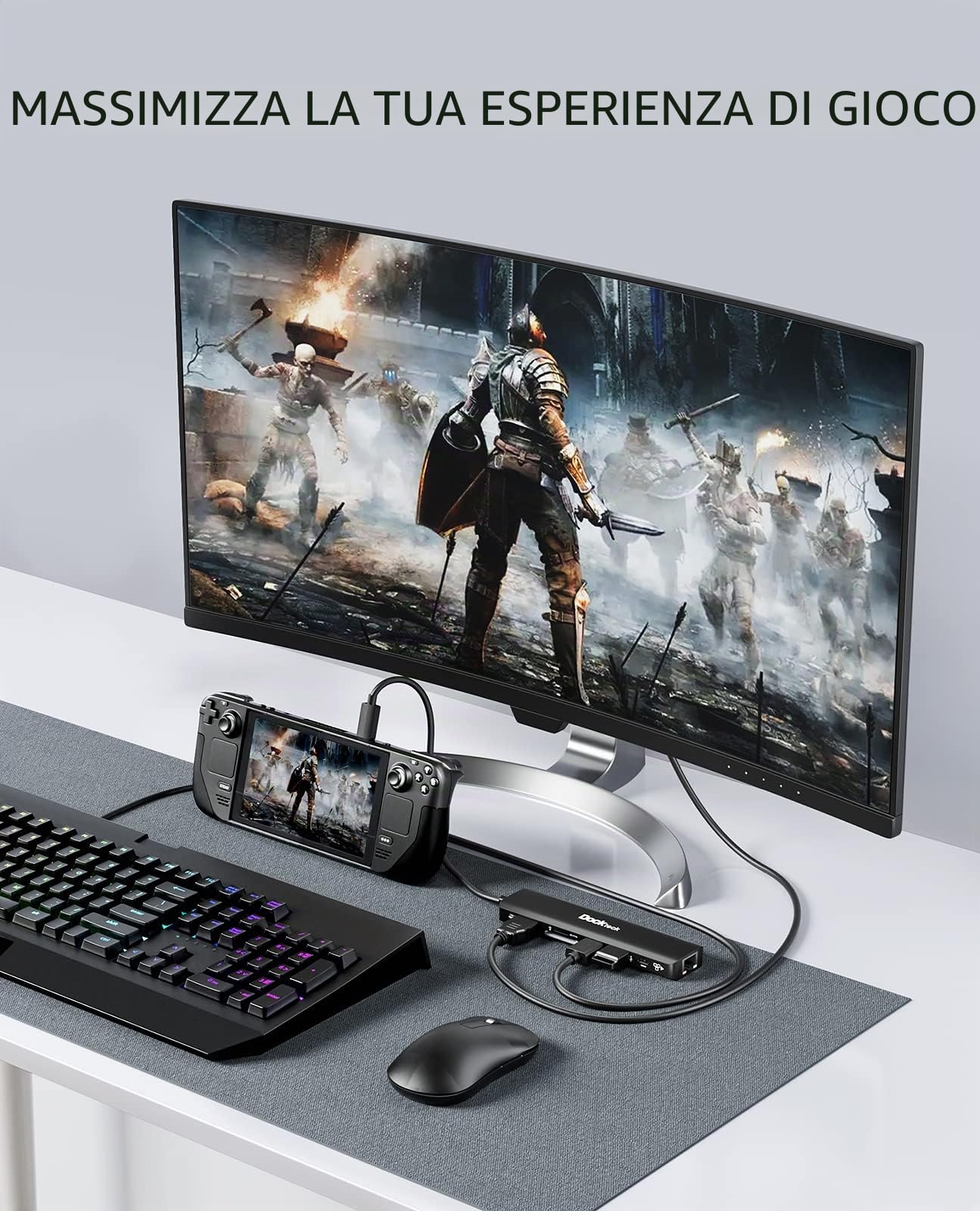 Adattatore USB C Hub Ethernet Dockteck 7 in 1 Docking Station, adattatore USB-C con HDMI 4K 60Hz, LAN RJ45, 100W PD, SD/Micro SD, 2 USB 3.0, per Steam Deck, MacBook/iPad, Surface Pro 7