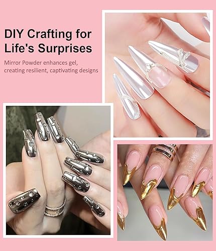 Miniatura 3 de 3D Nail Gel BISHENGYF - Polvo de uñas cromado rosa y blanco, 0.55 onzas, gel transparente para esculpir 3D, gel duro para manos con láser plateado y